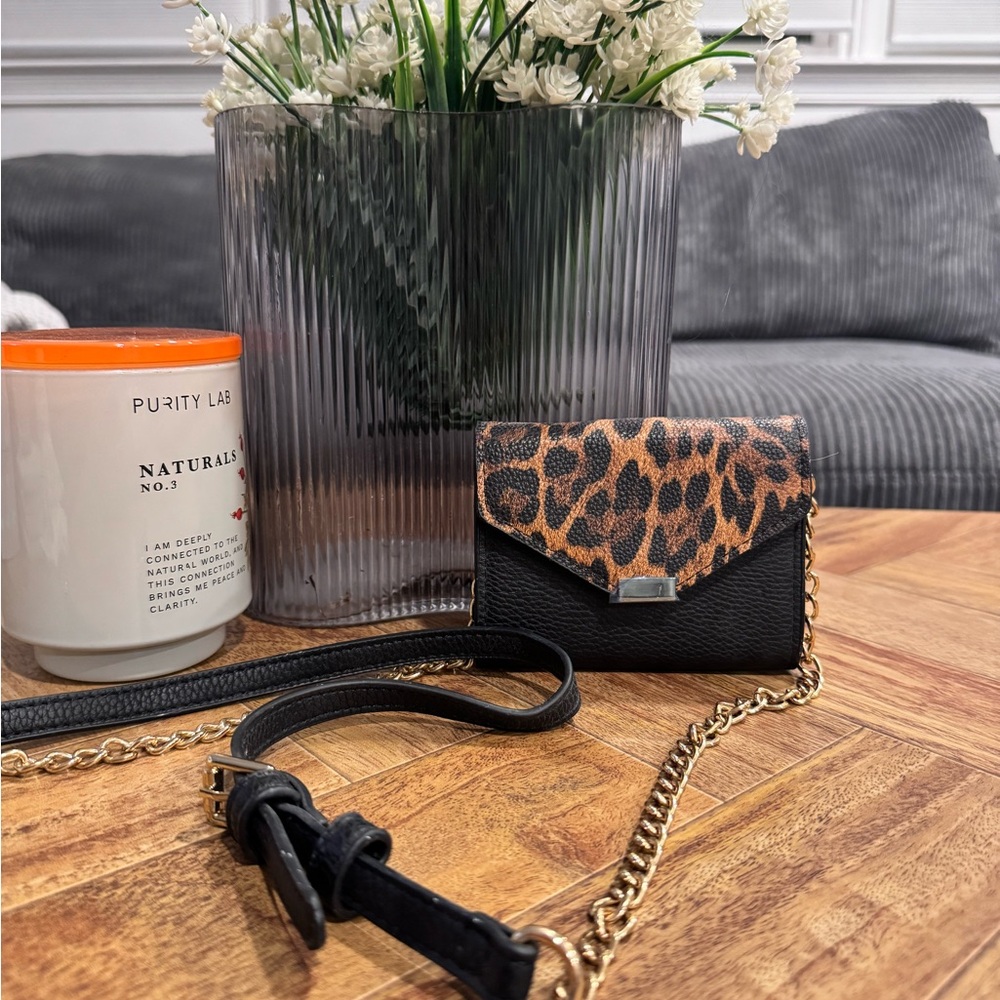 Brown and Black Mini Crossbody Bag with Leopard Print